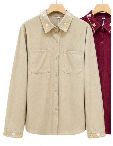 Camicia in velluto con ricami floreali