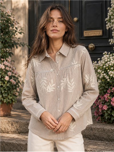 Camisa rayas bordado de hojas
