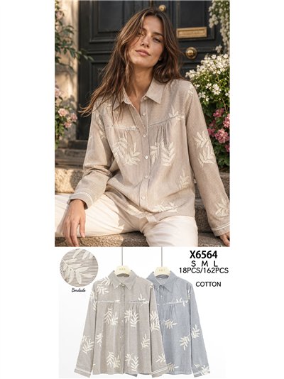 Camisa rayas bordado de hojas 2