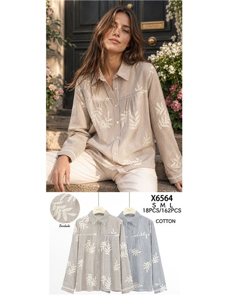 Camisa rayas bordado de hojas