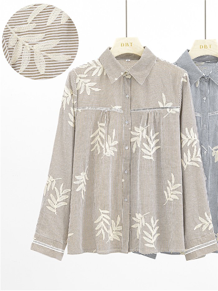 Camisa rayas bordado de hojas