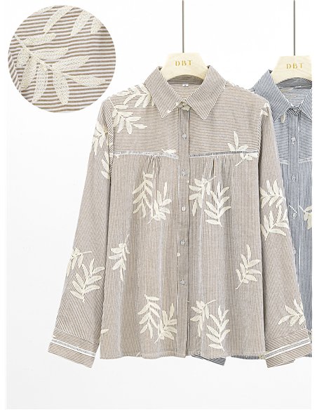 Camisa rayas bordado de hojas