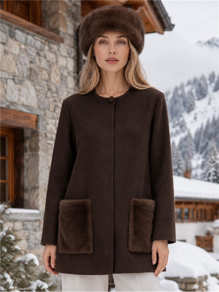 Cardigan con tasche in pelliccia
