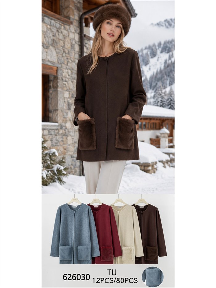 Cardigan con tasche in pelliccia