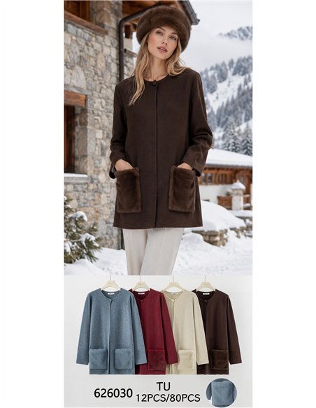 Cardigan con tasche in pelliccia