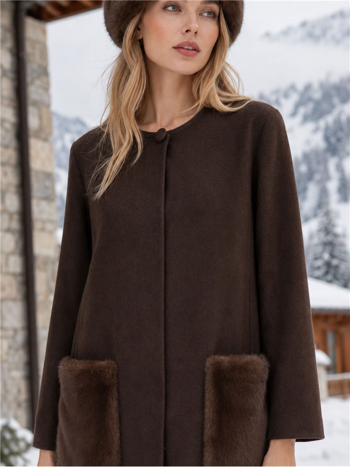 Cardigan con tasche in pelliccia