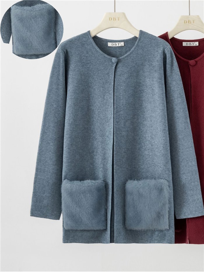 Cardigan con tasche in pelliccia