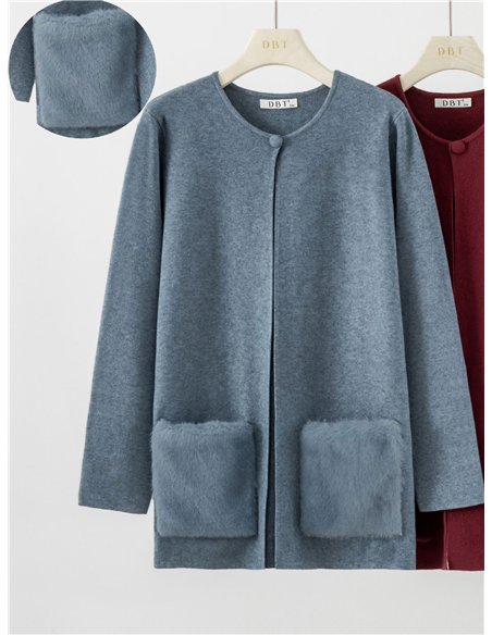 Cardigan con tasche in pelliccia