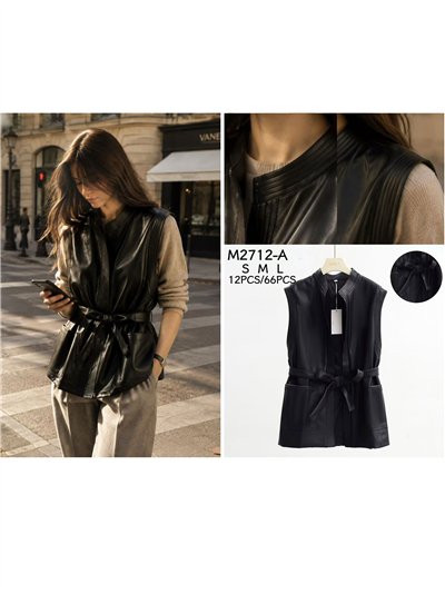 Faux leather belted utility vest 2