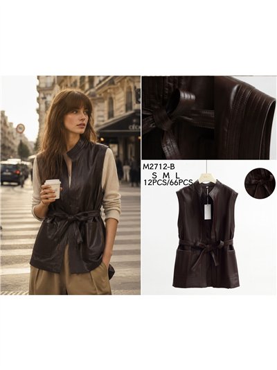 Gilet en similicuir avec ceinture et poches 2