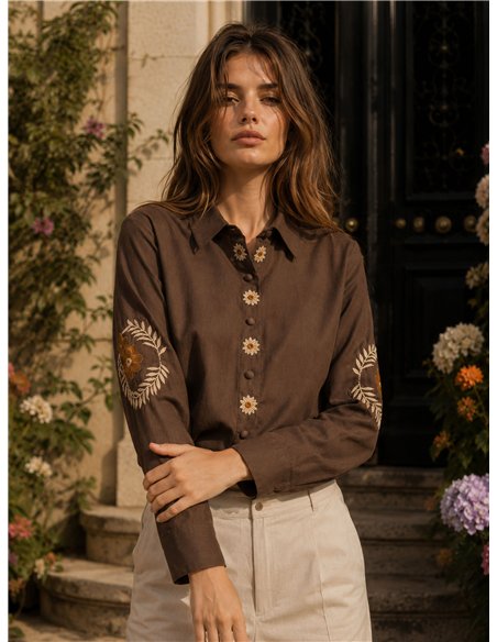 Camisa de algodón bordados florales