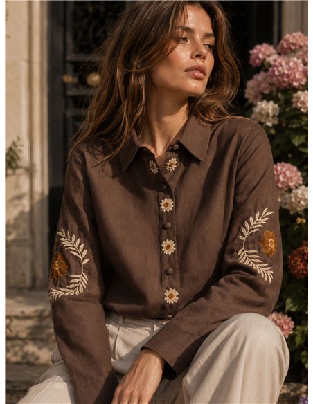 Camisa de algodón bordados florales