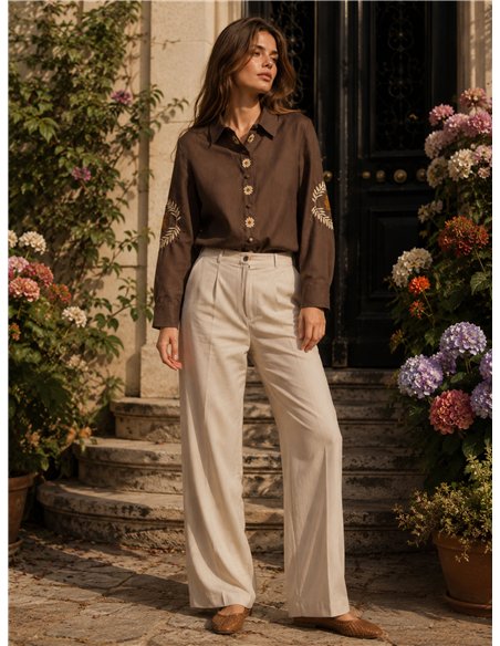 Camisa de algodón bordados florales
