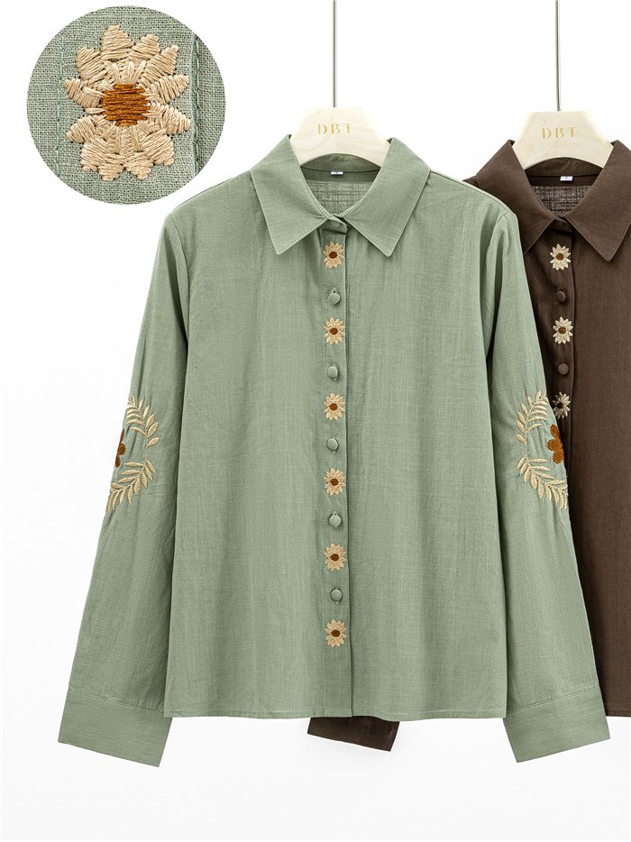 Camisa de algodón bordados florales