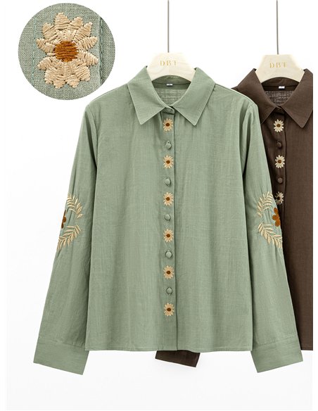 Camisa de algodón bordados florales