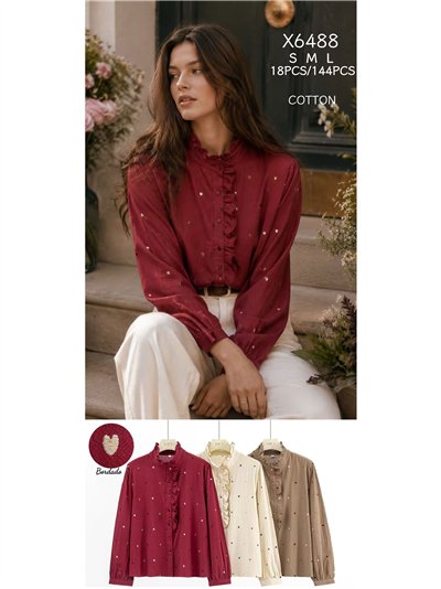 Ruffle heart embroidered cotton blouse 2
