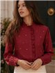 Ruffle heart embroidered cotton blouse