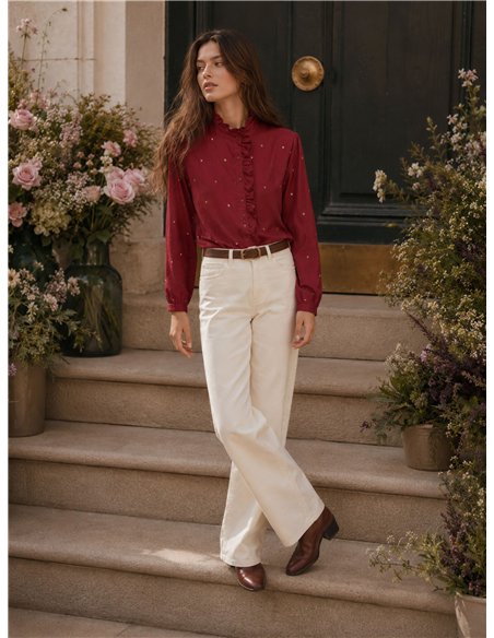 Ruffle heart embroidered cotton blouse