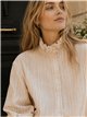 Blusa listrada com gola franzida
