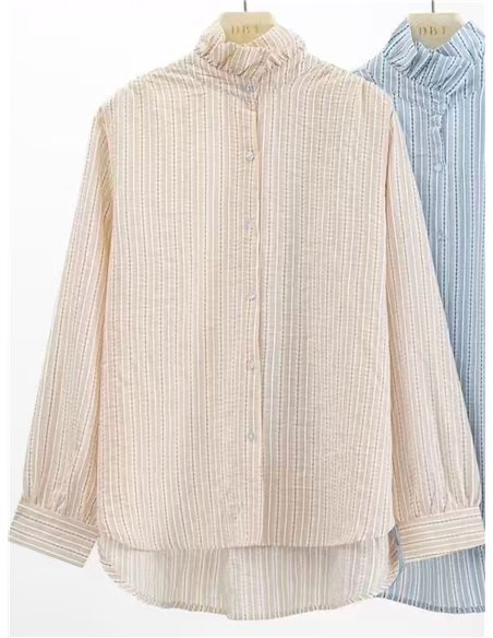 Blusa listrada com gola franzida