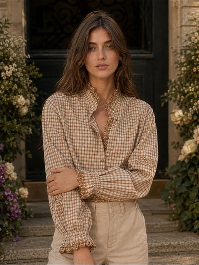 Blusa cuadros bordados