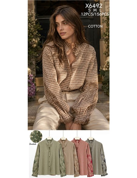 Blusa cuadros bordados
