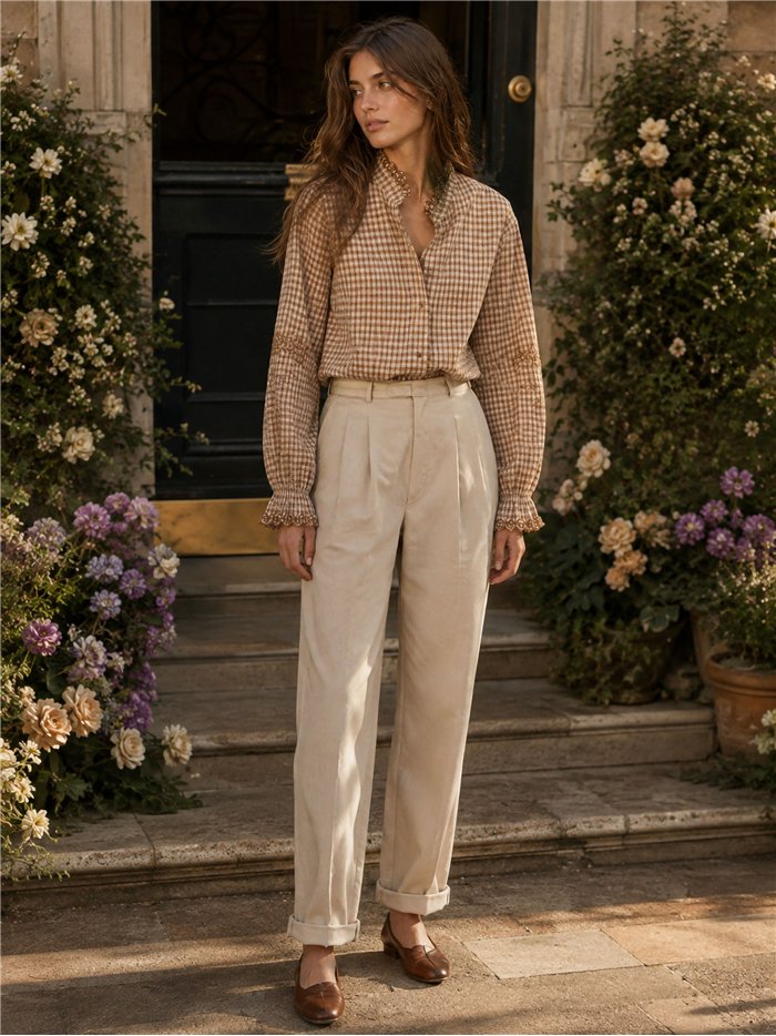 Blusa cuadros bordados