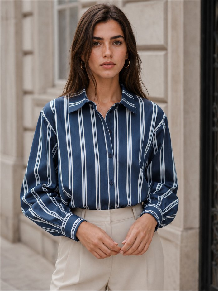Camisa de rayas bajo fruncido