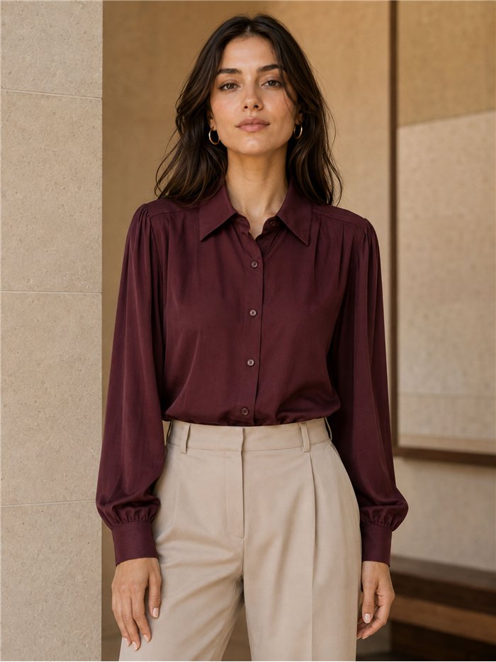 Camisa efecto seda manga abullonada