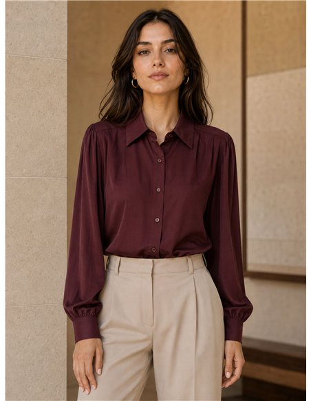 Camisa efecto seda manga abullonada