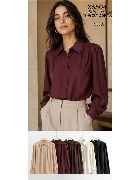 Camisa efecto seda manga abullonada