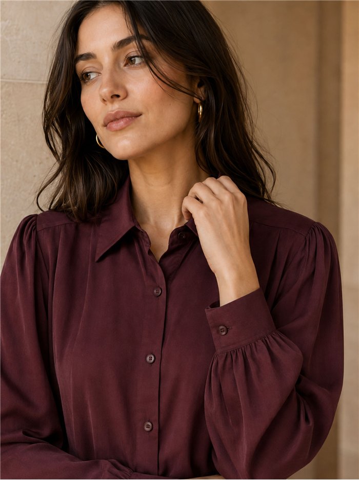 Camisa efecto seda manga abullonada