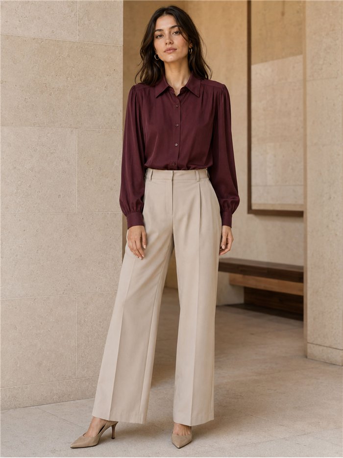 Camisa efecto seda manga abullonada