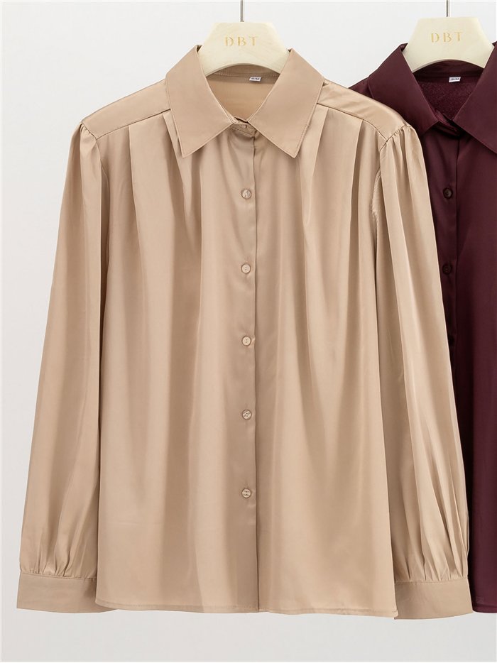 Camisa efecto seda manga abullonada