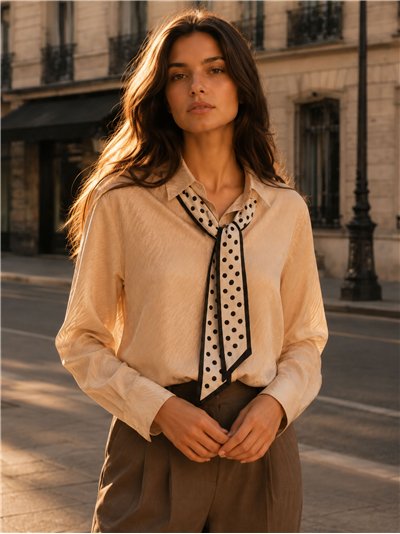 camicia con sciarpa a pois