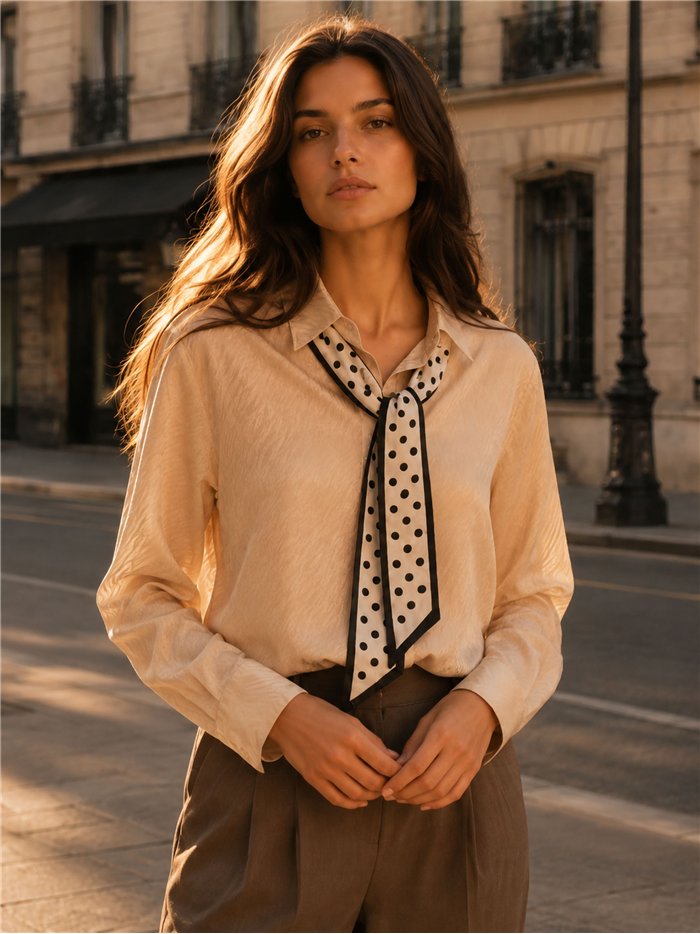 camicia con sciarpa a pois