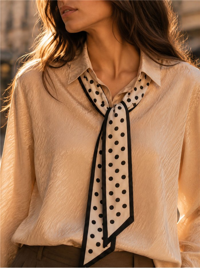 camicia con sciarpa a pois