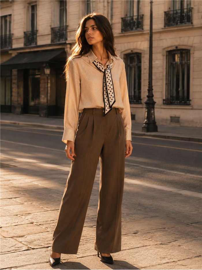 camicia con sciarpa a pois