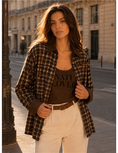 Conjunto camisa cuadros detalles efecto ante y top