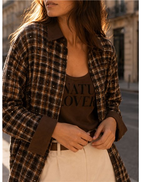 Conjunto camisa cuadros detalles efecto ante y top