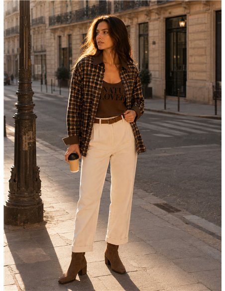 Conjunto camisa cuadros detalles efecto ante y top