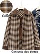 Conjunto camisa cuadros detalles efecto ante y top