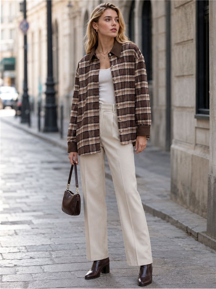 Camisa cuadros detalles efecto ante