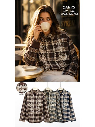 Camisa cuadros bordado floral 2