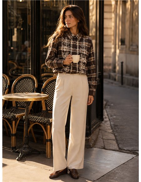 Camicia a quadri con ricami floreali