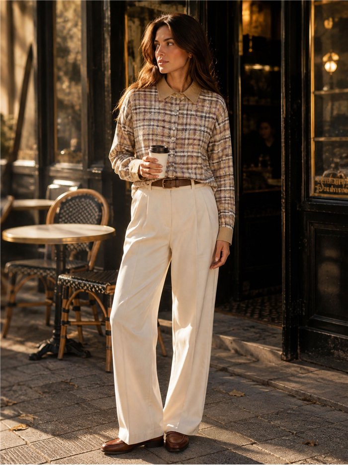 Camicia a quadri lucida con colletto effetto camoscio