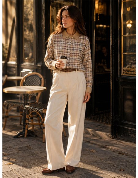 Camicia a quadri lucida con colletto effetto camoscio