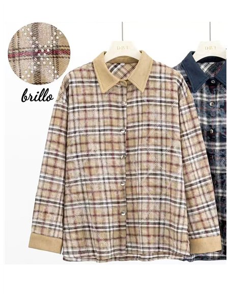 Camicia a quadri lucida con colletto effetto camoscio
