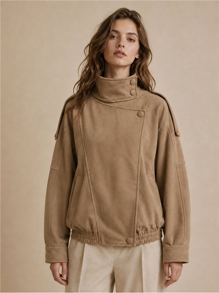 Jacke aus Wildlederimitat mit hohem Kragen