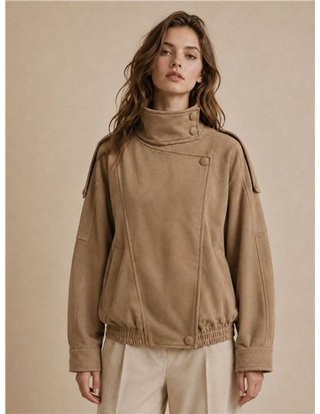 Jacke aus Wildlederimitat mit hohem Kragen
